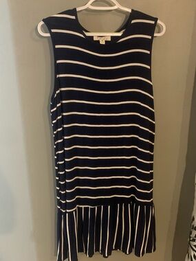 Sleeveless Navy and White Striped Peplum dress